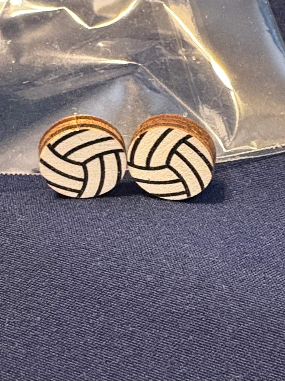 Wooden Volleyball Stud Earrings — White & Black